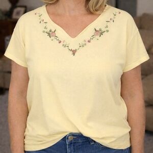 Floral Embroidered Yellow Women's Top